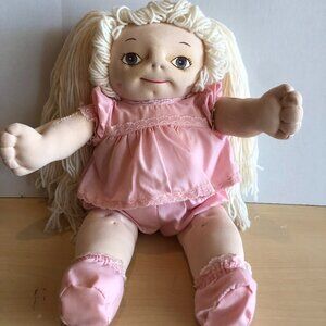 VINTAGE HANDMADE Soft Cloth Stuffed 17.5" Doll with Yarn Hair #F75